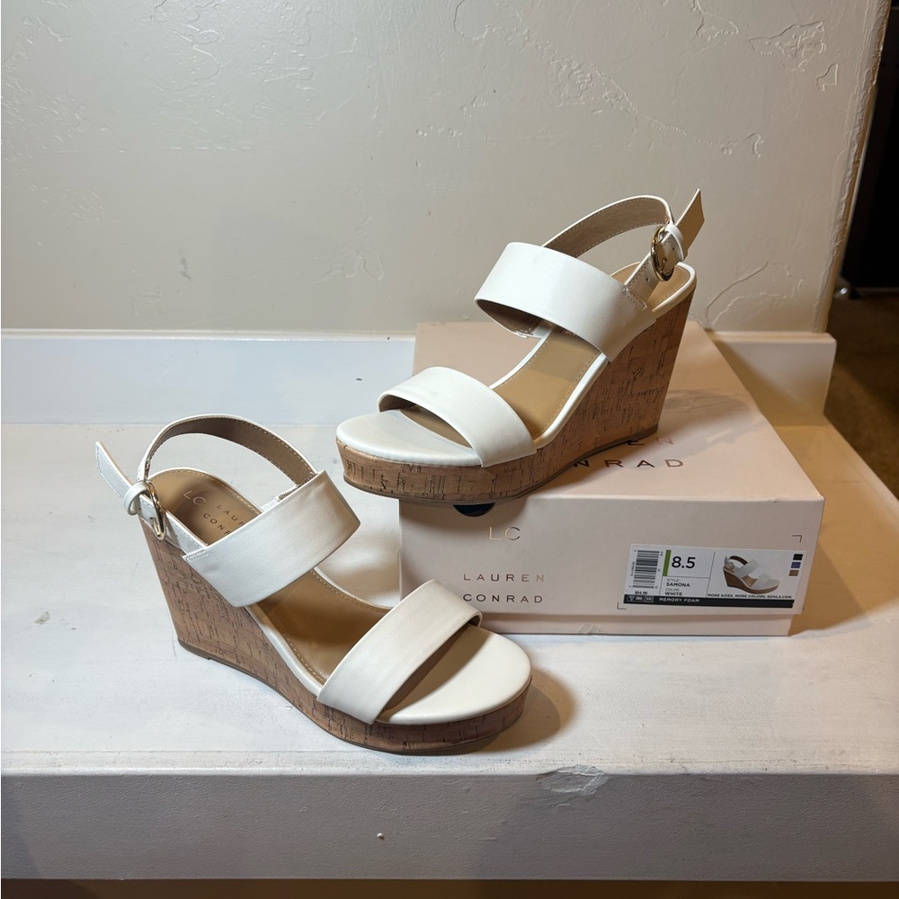 LC Lauren Conrad Cream Wedge Sandals